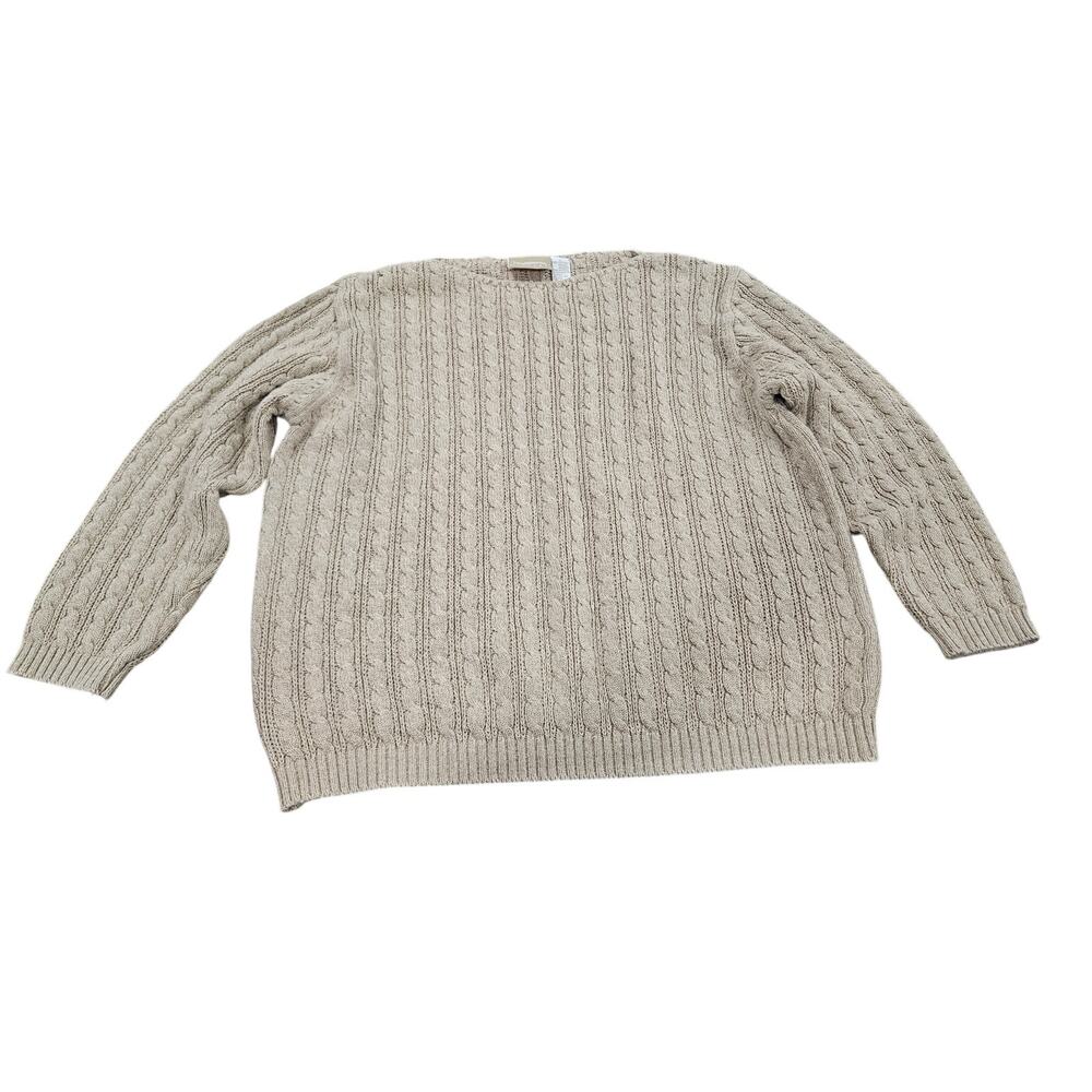 Liz Claiborne Lizwear Women’s Cable Knit Cotton Sweater Neutral 90s Preppy L